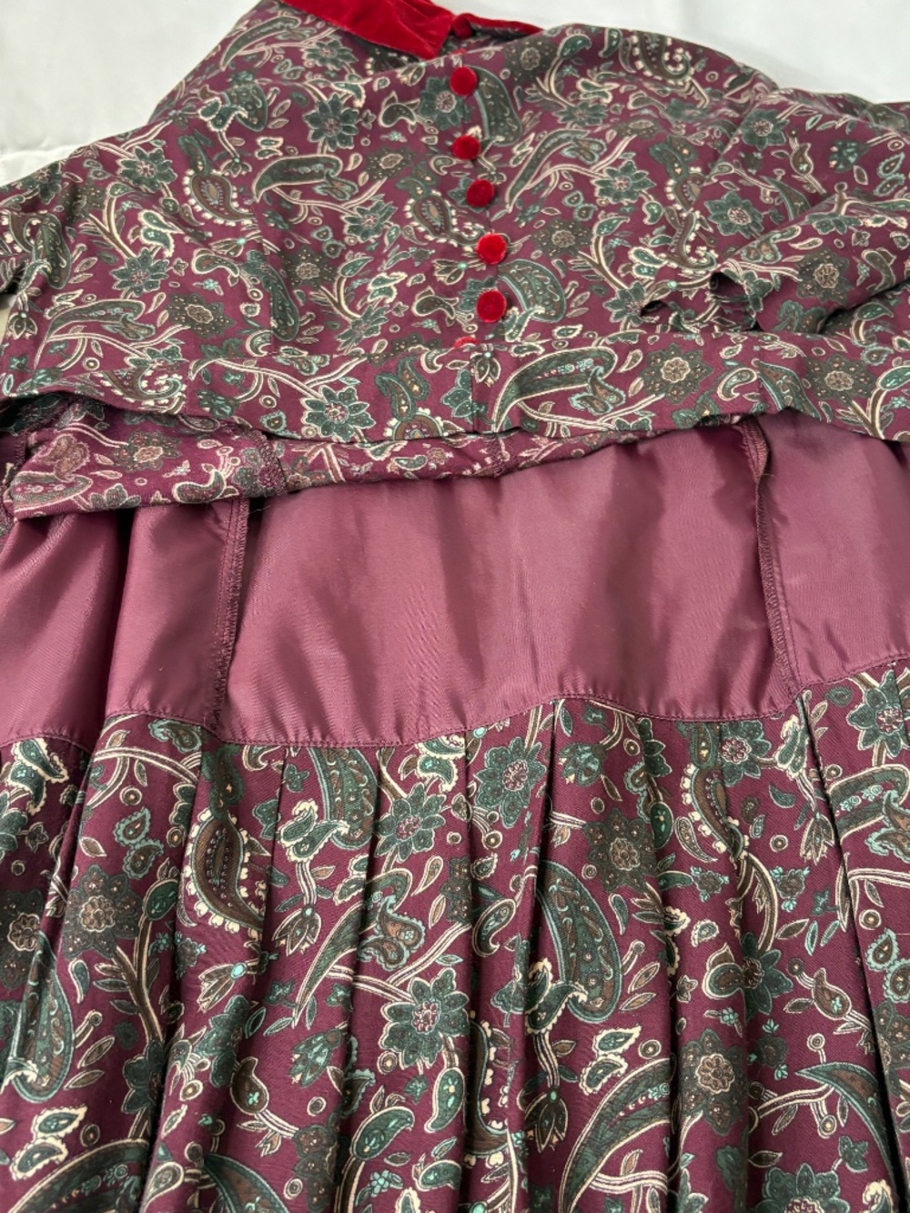 Vtg Halmoed Petites Paisley Smocked Christmas Dress With Velvet Collar/Buttons - Picture 5 of 8
